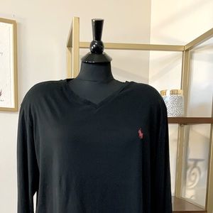 Ralph Lauren Black & Red logo v-neck long  sleeve T-shirt XL